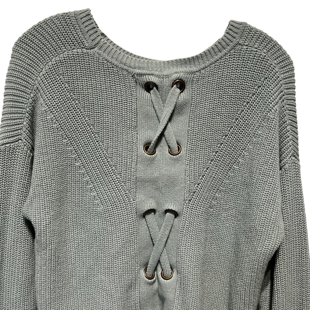 Lucky Brand Lace Up Light Mint Green Chunky Knit Sweater - Picture 8 of 11
